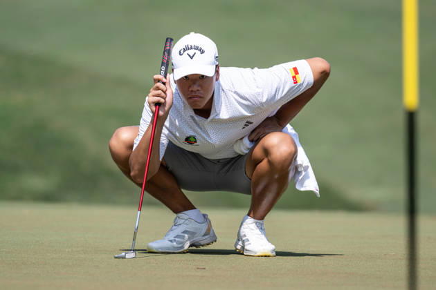 October 15, 2026, Coloane, Macao Sar, China: Marcus LIM from Malaysia finishing his round on the 9th green. Opening Round in the Macao Open Golf at Macau Golf & Country Club. Macau Open Golf Rd 1  - ZUMAr144 20261015_zap_r144_169 Copyright: xJaynexRussellx