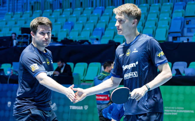 Kristian Karlsson and Anton Kallberg of Sweden (photo ms6259b) at the European Table Tennis Championships in Ljubljana, Slovenia LJUBLJANA, SLOVENIA OCTOBER 15, 2026 Kristian Karlsson and Anton Kallberg of Sweden (photo ms6259b) reach the semifinals of the European Table Tennis Championships at the Stozice Arena in Ljubljana, Slovenia Ljubljana Stozice Arena Slovenia