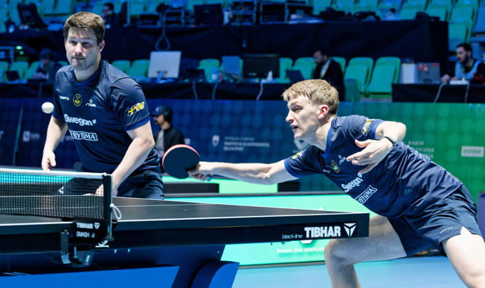 Kristian Karlsson and Anton Kallberg of Sweden (photo ms6260b) at the European Table Tennis Championships in Ljubljana, Slovenia LJUBLJANA, SLOVENIA OCTOBER 15, 2026 Kristian Karlsson and Anton Kallberg of Sweden (photo ms6260b) advance to the semifinals of the European Table Tennis Championships at the Stozice Arena in Ljubljana, Slovenia Ljubljana Stozice Arena Slovenia