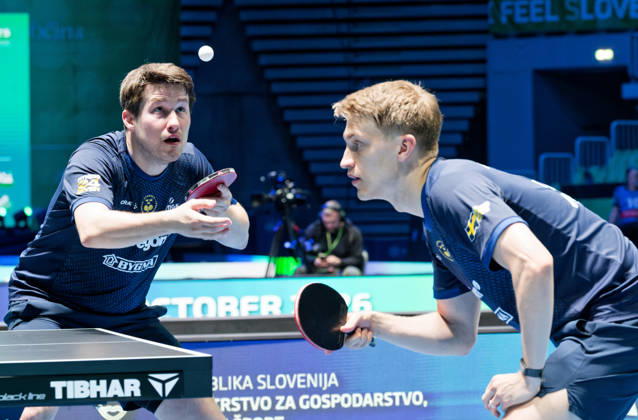 Kristian Karlsson and Anton Kallberg of Sweden (photo ms6261b) at the European Table Tennis Championships in Ljubljana, Slovenia LJUBLJANA, SLOVENIA OCTOBER 15, 2026 Kristian Karlsson and Anton Kallberg of Sweden (photo ms6261b) reach the semifinals of the European Table Tennis Championships at the Stozice Arena in Ljubljana, Slovenia Ljubljana Stozice Arena Slovenia