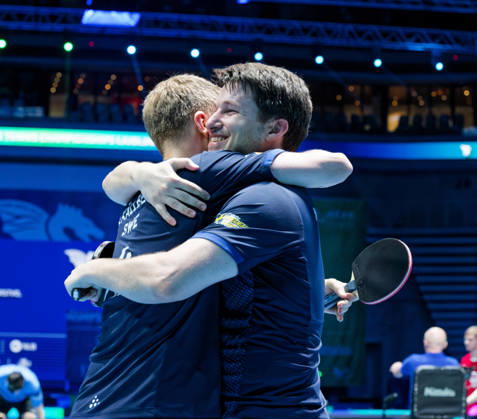 Kristian Karlsson and Anton Kallberg of Sweden (photo ms6264b) at the European Table Tennis Championships in Ljubljana, Slovenia LJUBLJANA, SLOVENIA OCTOBER 15, 2026 Kristian Karlsson and Anton Kallberg of Sweden (photo ms6264b) advance to the semifinals of the European Table Tennis Championships at the Stozice Arena in Ljubljana, Slovenia Ljubljana Stozice Arena Slovenia