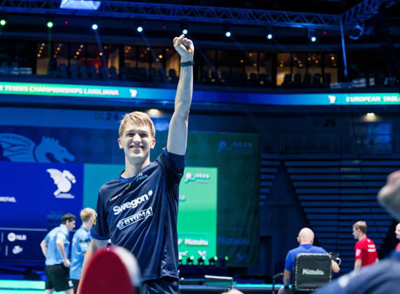 Kristian Karlsson and Anton Kallberg of Sweden (photo ms6263b) at the European Table Tennis Championships in Ljubljana, Slovenia LJUBLJANA, SLOVENIA OCTOBER 15, 2026 Kristian Karlsson and Anton Kallberg of Sweden (photo ms6263b) advance to the semifinals of the European Table Tennis Championships at the Stozice Arena in Ljubljana, Slovenia Ljubljana Stozice Arena Slovenia