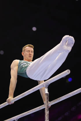 Nils Dunkel, GER, during podium practice at the 2026 World Championships in Rotterdam on October 15, 2026