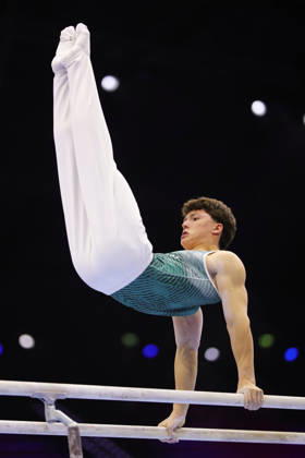 Radomyr Stelmakh, GER, during podium practice at the 2026 World Championships in Rotterdam on October 15, 2026