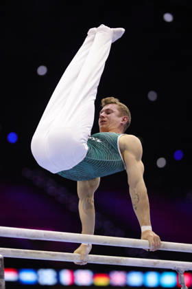 Glenn Trebing, GER, during podium practice at the 2026 World Championships in Rotterdam on October 15, 2026