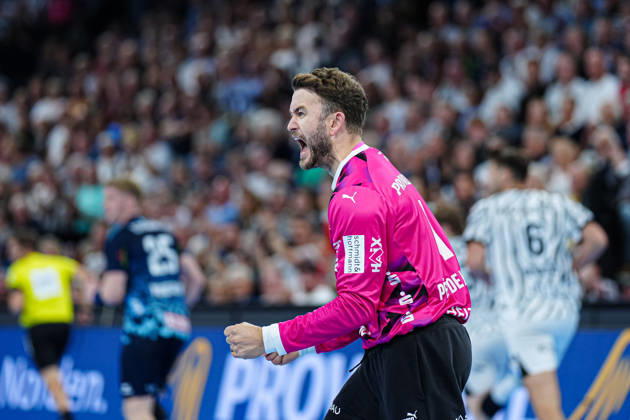 Celebration after a save by Gonzalo Perez de Vargas, THW Kiel, October 1, 2026, THW Kiel vs. Rhein Neckar Löwen, Handball, 1st Bundesliga, Matchday 9, 2026–2027 Season, October 15, 2026, Germany, THW Kiel vs. Rhein Neckar Löwen, Handball, 1st Bundesliga, Matchday 9, 2026–2027 Season, October 15, 2026, Kiel Copyright: xEibner-Pressefoto MarcelxvonxFehrnx EP_MFN