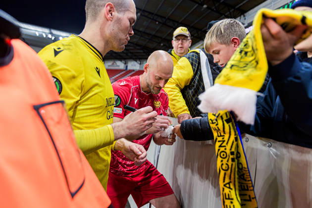 October 15, 2026: Goalkeeper Alexander Lundin of Mjällby celebrates after the UEFA Conference League soccer match between Mjällby and Inter Club d Escaldes on October 15, 2026 in Helsingborg. Photo by Christoffer Borg Mattisson, BILDBYRÅN COP 261 CB0562 soccer football fotball UEFA Conference League Conference League Mjällby in BBENG celebration cheers Copyright: CHRISTOFFERxBORGxMATTISSON BB261015CB124