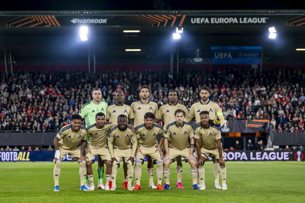 NIJMEGEN Levski Sofia goalkeeper Svetoslav Vutsov, Levski Sofia defender Maicon, Levski Sofia defender Christian Makoun, Levski Sofia defender Kristian Dimitrov, Levski Sofia defender Aldair Neves, Levski Sofia midfielder Serginho, Levski Sofia midfielder Marko Grujic, Levski Sofia midfielder Mehdi Moubarik, Levski Sofia forward Everton Bala, Levski Sofia forward Reinaldo, Levski Sofia forward David Kusso during the UEFA Europa League match between NEC and Levski Sofia at Stadion De Goffert on October 15, 2026, in Nijmegen, the Netherlands. Photo by DeFodi Images