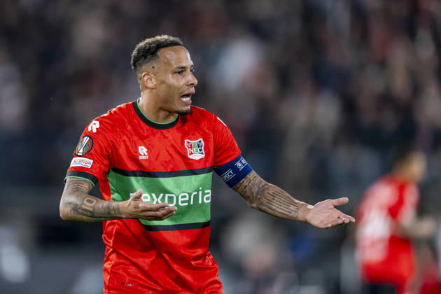 NIJMEGEN NEC Nijmegen forward Tjaronn Chery during the UEFA Europa League match between NEC and Levski Sofia at Stadion De Goffert on October 15, 2026, in Nijmegen, the Netherlands. Photo by DeFodi Images