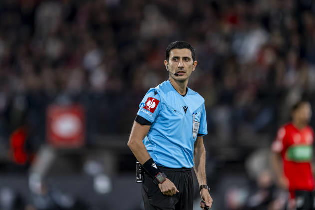 NIJMEGEN referee Aliyar Aghayev during the UEFA Europa League match between NEC and Levski Sofia at Stadion De Goffert on October 15, 2026, in Nijmegen, the Netherlands. Photo by DeFodi Images