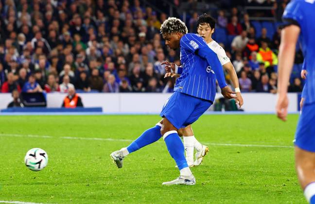 Georginio Rutter of Brighton and Hove Albion scores a goal to make the score 1-0. Brighton & Hove Albion v Kauno Zalgiris, UEFA Conference League, Football, American Express Stadium, Brighton, UK - 15 Oct 2026Brighton American Express Stadium United Kingdom  Copyright: xJamesxMarsh Shutterstockx 17218542ah