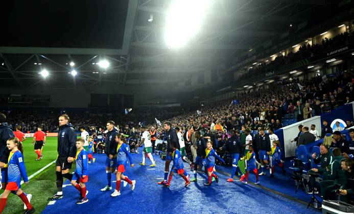 The teams come out for the UEFA Conference League match between Brighton and Hove Albion and Kuano Zalgiris at the American Express Stadium , Brighton , UK - 15th October 2026 Brighton & Hove Albion vs Kuano Zalgiris UEFA Conference League Football, Amex Stadium, Sussex, United Kingdom - 15 Oct 2026Brighton Amex Stadium Sussex United Kingdom Editorial use only. No merchandising. For Football images FA and Premier League restrictions apply inc. no internet mobile usage without FAPL license - for details contact Football Dataco  Copyright: xSimonxDack TPI Shutterstockx 17218395n