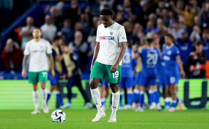Renan Oliveira of Kauno Zalgiris looks dejected. Brighton & Hove Albion v Kauno Zalgiris, UEFA Conference League, Football, American Express Stadium, Brighton, UK - 15 Oct 2026Brighton American Express Stadium United Kingdom  Copyright: xJamesxMarsh Shutterstockx 17218542av