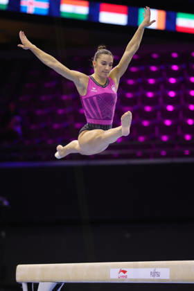 Helen Kevric, GER, during podium practice at the 2026 World Championships in Rotterdam on October 15, 2026