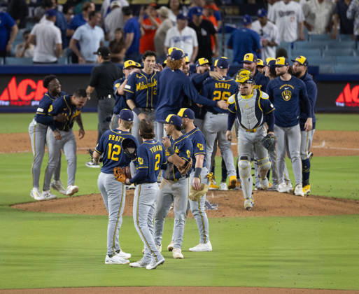October 15, 2026, Los Angeles, California, USA: Milwaukee Brewers players celebrated after winning the Game 4 of the National League Championship Series against the Los Angeles Dodgers at Dodgers Stadium in Los Angeles, California , on Oct. 15, 2026..Brewers won the game 6-4 to advance to the World Series . . Los Angeles USA - ZUMAa60_ 0869635369st Copyright: xArmandoxArorizox