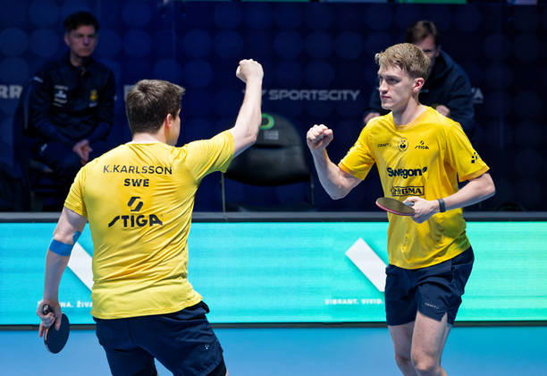 Kristian Karlsson and Anton Kallberg of Sweden (photo ms6786) at the European Table Tennis Championships in Ljubljana, Slovenia LJUBLJANA, SLOVENIA OCTOBER 16, 2026 Kristian Karlsson and Anton Kallberg of Sweden (photo ms6786) reach the doubles final of the European Table Tennis Championships at the Stozice Arena in Ljubljana, Slovenia Ljubljana Stozice Arena Slovenia