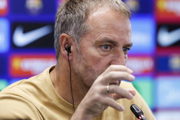 October 16, 2026, Sant Joan Despi, Barcelona, Spain: Hansi Flick, head coach of FC Barcelona, Barca attends his press conference, PK, Pressekonferenz during the training day of FC Barcelona ahead the Spanish League, LaLiga EA Sports, football match against Real Betis at Ciudad Esportiva Joan Gamper on October 16, 2026 in Sant Joan Despi, Barcelona, Spain. FC Barcelona Training And Press Conference - LaLiga EA Sports  - ZUMAa181 20261016_zaa_a181_029 Copyright: xJavierxBorregox