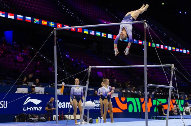 ROTTERDAM - The Dutch gymnasts during podium training at the World Gymnastics Championships in Ahoy Rotterdam. IRIS VAN DEN BROEK ANP xVIxANPxSportx xxANPxIVx 572627133 originalFilename: 572627133.jpg