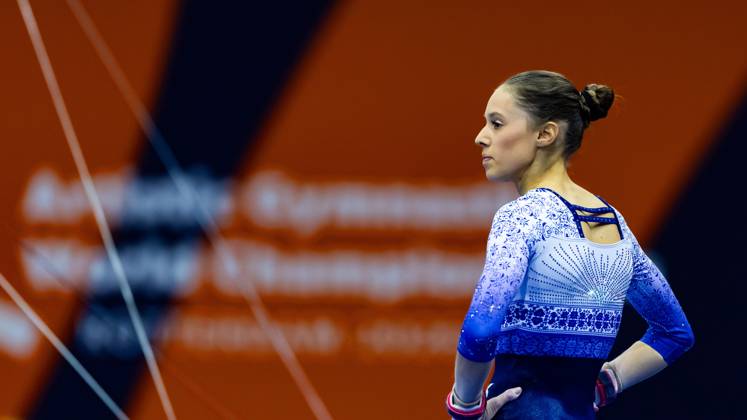 ROTTERDAM - Naomi Visser during podium training at the World Gymnastics Championships in Ahoy Rotterdam. IRIS VAN DEN BROEK ANP xVIxANPxSportx xxANPxIVx 572628465 originalFilename: 572628465.jpg