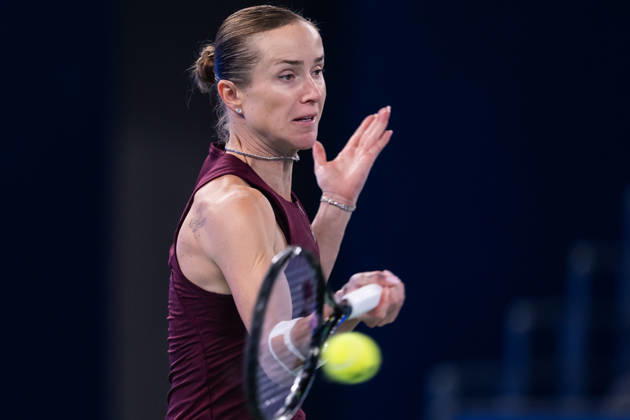 October 16, 2026, Wuhan, Hubei, China: Elina Svitolina of Ukraine seen in action with Sonay Kartal of UK (Not in view) during the Wuhan Open final match at the Optics Valley International Tennis Center. Sonay Kartal defeated Elina Svitolina with a score of 6-2, 2-6, 6-4. Wuhan China - ZUMAs197 20261016_aaa_s197_123 Copyright: xRenxYongx