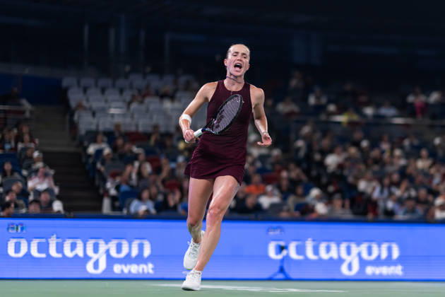 October 16, 2026, Wuhan, Hubei, China: Elina Svitolina of Ukraine celebrates her win against Sonay Kartal of UK (Not in view) during their women s singles match on day 5 of Wuhan Open at the Optics Valley International Tennis Center. Sonay Kartal defeated Elina Svitolina with a score of 6-2, 2-6, 6-4. Wuhan China - ZUMAs197 20261016_aaa_s197_127 Copyright: xRenxYongx