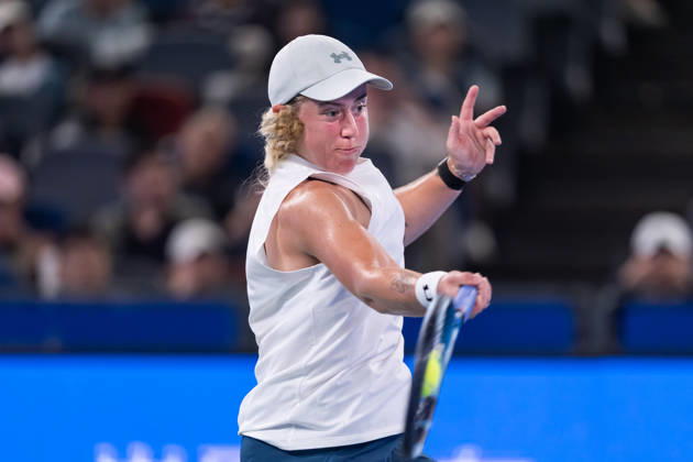 October 16, 2026, Wuhan, Hubei, China: Sonay Kartal of UK seen in action with Elina Svitolina of Ukraine (Not in view) during the Wuhan Open final match at the Optics Valley International Tennis Center. Sonay Kartal defeated Elina Svitolina with a score of 6-2, 2-6, 6-4. Wuhan China - ZUMAs197 20261016_aaa_s197_130 Copyright: xRenxYongx