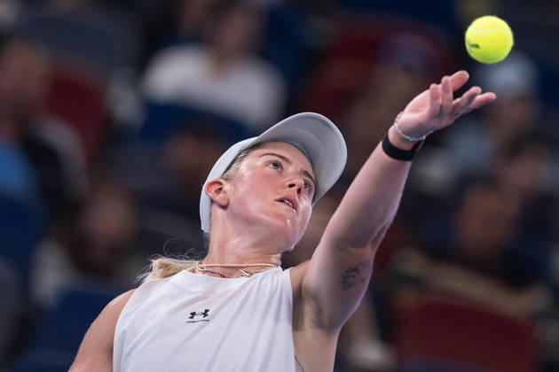 October 16, 2026, Wuhan, Hubei, China: Sonay Kartal of UK seen in action with Elina Svitolina of Ukraine (Not in view) during the Wuhan Open final match at the Optics Valley International Tennis Center. Sonay Kartal defeated Elina Svitolina with a score of 6-2, 2-6, 6-4. 2026 WTA, Tennis Damen Wuhan Open: Sonay Kartal - Elina Svitolin In China - 16 Oct  - ZUMAs197 20261016_aaa_s197_128 Copyright: xRenxYongx