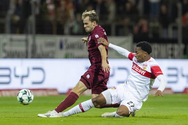 3rd Division, Fortuna Cologne vs. VfB Stuttgart U21, October 16, 2026; Georg Strauch (Fortuna Cologne), 11, Jarzinho Ataide Malanga (VfB Stuttgart U21), October 27, 3rd Division, Fortuna Cologne vs. VfB Stuttgart U21, Matchday 10, on October 16, 2026, Südstadion, Cologne. DFB regulations prohibit any use of photographs as image sequences and or quasi-video Copyright: xBEAUTIFULxSPORTS Meuselx
