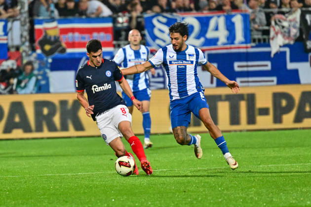 October 16, 2026, Soccer, Men s, 2nd Division Bundesliga, 2026–2027 Season, Holstein Kiel vs. Hertha BSC Berlin, Matchday 8, KSV, Holstein Stadium, Last-place team vs. league leader Guillermo Balzi takes on Kevin Simone Sessa in Kiel, Holstein Stadium, Holstein Stadium, Schleswig-Holstein, Germany