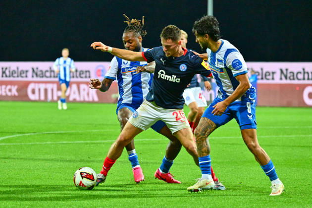 October 16, 2026, Soccer, Men s, 2nd Division Bundesliga, 2026–2027 Season, Holstein Kiel vs. Hertha BSC Berlin, Matchday 8, KSV, Holstein Stadium, Last-place team vs. league leader Adrian Kapralik vs. Kevin Simone Sessa, Kiel, Holstein Stadium, Holstein Stadium, Schleswig-Holstein, Germany