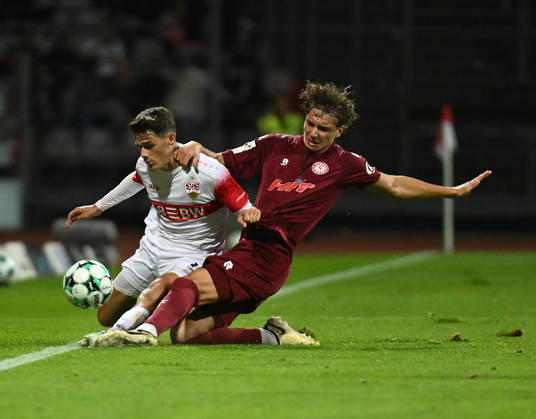 October 10, 2026, xophax, Soccer 3rd Division, Cologne, Fortuna Cologne vs. VFB Stuttgart II, Maximilian Fischer (Fortuna Cologne, right) and Lauri Penna (Stuttgart, left)