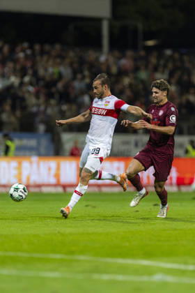 3rd Division, Fortuna Cologne vs. VfB Stuttgart U21, October 16, 2026, Dominik Nothnagel (VfB Stuttgart U21), 29, Enzo Wirtz, Fortuna Cologne, 9, 3rd Division, Fortuna Cologne vs. VfB Stuttgart U21, Matchday 10, on October 16, 2026, Südstadion, Cologne. DFB regulations prohibit any use of photographs as image sequences and or quasi-video. Copyright: xBEAUTIFULxSPORTS Meuselx