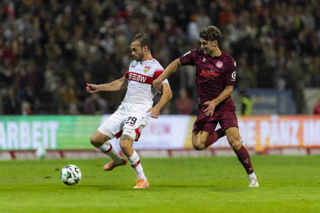 3rd Division, Fortuna Cologne vs. VfB Stuttgart U21, October 16, 2026, Dominik Nothnagel (VfB Stuttgart U21), 29, Enzo Wirtz, Fortuna Cologne, 9, 3rd Division, Fortuna Cologne vs. VfB Stuttgart U21, Matchday 10, on October 16, 2026, Südstadion, Cologne. DFB regulations prohibit any use of photographs as image sequences and or quasi-video. Copyright: xBEAUTIFULxSPORTS Meuselx