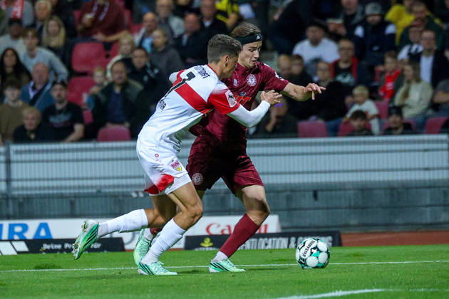 October 16, 2026, xsefx, Soccer, SC Fortuna Köln vs. VfB Stuttgart II, 3rd Division, South Division, Matchday 10, 2026–2027 Season: Bennit Bröger (Fortuna Cologne) No. 38 in a tackle with Lauri Penna (VfB Stuttgart II) No. 07. DFB regulations prohibit any use of photographs as image sequences and or quasi-video. North Rhine-Westphalia, Germany