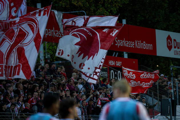 October 16, 2026, xsefx, soccer, SC Fortuna Köln vs. VfB Stuttgart II, 3. Liga, Südstation, Matchday 10, 2026–2027 season. Fortuna Köln fans at halftime. DFB regulations prohibit any use of photographs as image sequences and or quasi-video. North Rhine-Westphalia, Germany