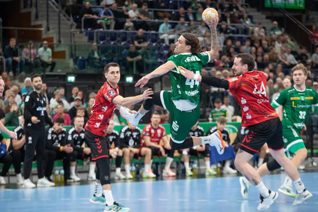 Handball, HBL2: SC DHfK Leipzig vs. ASV Hamm Westfalen, October 16, 2026—Dean Bombac 44, SC DHfK Leipzig taking a shot. Handball, 2nd Bundesliga, 2026–2027 season, Matchday 8: SC DHfK Leipzig vs. ASV Hamm Westfalen on October 16, 2026, at the Quarterback Immobilien Arena Leipzig Copyright: xBEAUTIFULxSPORTS JanxKaeferx