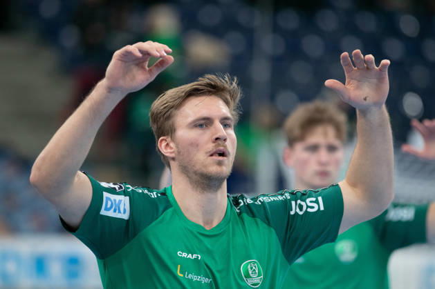 Handball, HBL2: SC DHfK Leipzig vs. ASV Hamm Westfalen, October 16, 2026; Franz Semper 32, SC DHfK Leipzig during warm-ups; Handball practice; 2nd Bundesliga; 2026–2027 season; Matchday 8: SC DHfK Leipzig vs. ASV Hamm Westfalen on October 16, 2026, at the Quarterback Immobilien Arena Leipzig Copyright: xBEAUTIFULxSPORTS JanxKaeferx