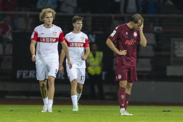 3rd Division, Fortuna Cologne vs. VfB Stuttgart U21, October 16, 2026; Georg Strauch of Fortuna Cologne, No. 11, is frustrated by the goal conceded; 3rd Division, Fortuna Cologne vs. VfB Stuttgart U21, Matchday 10, October 16, 2026, Südstadion, Cologne DFB regulations prohibit any use of photographs as image sequences and or quasi-video Copyright: xBEAUTIFULxSPORTS Meuselx