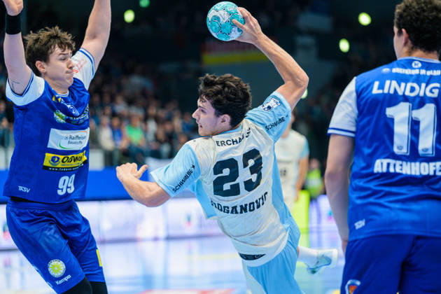 Nikola Roganovic, VfL Gummersbach, 23; Tillman Leu, ThSV Eisenach, 99; Gian Attenhofer, ThSV Eisenach, 11 GER; ThSV Eisenach vs. VfL Gummersbach, 1st Opel Handball Bundesliga, Handball, Matchday 9, 2026–2027 season, 8:00 p.m., October 16, 2026, GER, ThSV Eisenach vs. VfL Gummersbach, 1st Opel Handball Bundesliga, Handball, Matchday 9, 2026–2027 season, 8:00 p.m., October 16, 2026, Eisenach Copyright: xMartinxHerbstx