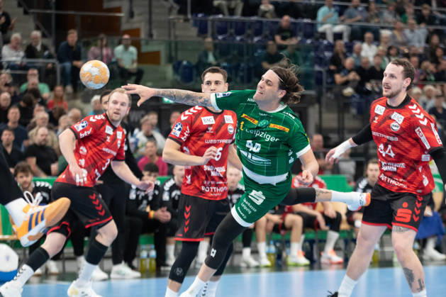 Handball, HBL2: SC DHfK Leipzig vs. ASV Hamm Westfalen, October 16, 2026; Dean Bombac 44, SC DHfK Leipzig taking a shot; Handball, 2nd Bundesliga, 2026–2027 season, Matchday 8: SC DHfK Leipzig vs. ASV Hamm Westfalen on October 16, 2026, at the Quarterback Immobilien Arena Leipzig Copyright: xBEAUTIFULxSPORTS JanxKaeferx