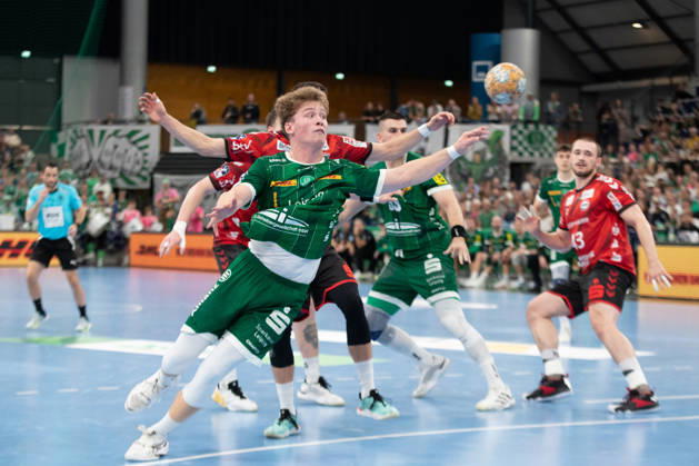 Handball, HBL2: SC DHfK Leipzig vs. ASV Hamm Westfalen, October 16, 2026; Finn Schroven 19; SC DHfK Leipzig scores; Handball, 2nd Bundesliga, 2026–2027 season, Matchday 8: SC DHfK Leipzig vs. ASV Hamm Westfalen on October 16, 2026, at the Quarterback Immobilien Arena Leipzig Copyright: xBEAUTIFULxSPORTS JanxKaeferx