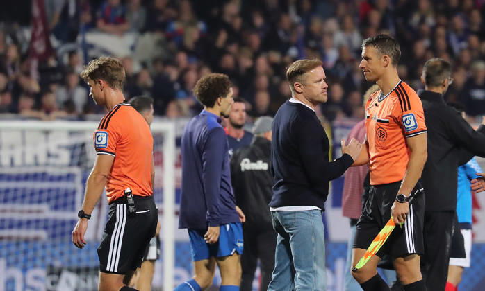 Olaf Rebbe after the final whistle, Men s Soccer, 2026–2027 Season, 2. Bundesliga, Holstein Stadium, Holstein Kiel vs. Hertha BSC Berlin, 0–0. DFL regulations prohibit any use of photographs as image sequences and or quasi-video.