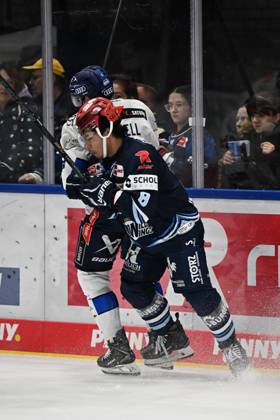 From left to right: Myles Powell (ERC Ingolstadt), 9 Austin Ortega (Schwenninger Wild Wings), 8 Schwenninger Wild Wings vs. ERC Ingolstadt, DEL, Regular Season, Matchday 8, 2026–2027 Season, October 16, 2026 Schwenninger Wild Wings vs. ERC Ingolstadt, DEL, Regular Season, Matchday 8, 2026–2027 Season, October 16, 2026 Schwenningen Copyright: xEibner-Pressefoto SvenxLaeglerx EP_SVL