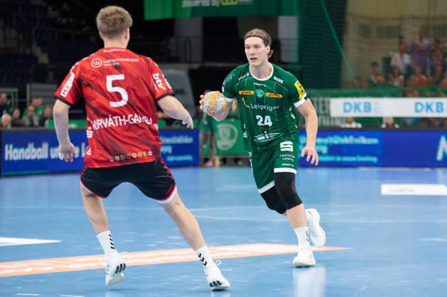 Handball, HBL2: SC DHfK Leipzig vs. ASV Hamm Westfalen, October 16, 2026; Blaer Hinriksson 24, SC DHfK Leipzig; Handball, 2nd Bundesliga, 2026–2027 season, Matchday 8: SC DHfK Leipzig vs. ASV Hamm Westfalen on October 16, 2026, at the Quarterback Immobilien Arena Leipzig Copyright: xBEAUTIFULxSPORTS JanxKaeferx