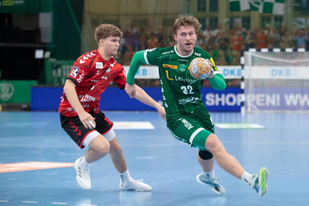 Handball, HBL2: SC DHfK Leipzig vs. ASV Hamm Westfalen, October 16, 2026; Franz Semper 32; SC DHfK Leipzig with the ball; Handball, 2nd Bundesliga, 2026–2027 season, Matchday 8: SC DHfK Leipzig vs. ASV Hamm Westfalen on October 16, 2026, at the Quarterback Immobilien Arena Leipzig Copyright: xBEAUTIFULxSPORTS JanxKaeferx
