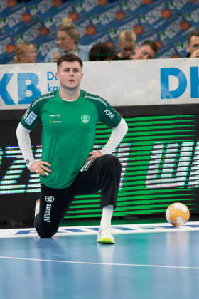 Handball, HBL2: SC DHfK Leipzig vs. ASV Hamm Westfalen, October 16, 2026; Goalie Anadin Suljakovic (12), SC DHfK Leipzig during warm-ups; Handball practice; 2nd Bundesliga; 2026–2027 season; Matchday 8: SC DHfK Leipzig vs. ASV Hamm Westfalen on October 16, 2026, at the Quarterback Immobilien Arena Leipzig Copyright: xBEAUTIFULxSPORTS JanxKaeferx
