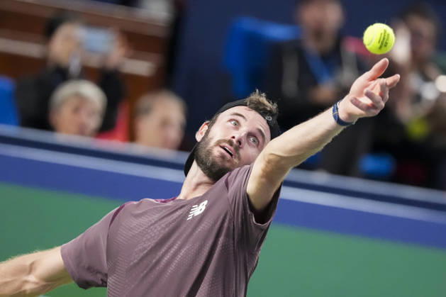 (261017) -- SHANGHAI, Oct. 17, 2026 -- Tommy Paul of the United States serves to Daniil Medvedev of Russia during the men s quarterfinal at the 2026 ATP, Tennis Herren tour Shanghai Masters tennis tournament in Shanghai, China, Oct. 16, 2026. ) (SP)CHINA-SHANGHAI-TENNIS-SHANGHAI MASTERS-MEN S SINGLES (CN) WangxXiang 