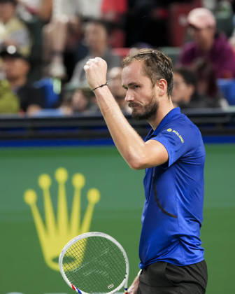 (261017) -- SHANGHAI, Oct. 17, 2026 -- Daniil Medvedev of Russia celebrates scoring while competing against Tommy Paul of the United States during the men s quarterfinal at the 2026 ATP, Tennis Herren tour Shanghai Masters tennis tournament in Shanghai, China, Oct. 16, 2026. ) (SP)CHINA-SHANGHAI-TENNIS-SHANGHAI MASTERS-MEN S SINGLES (CN) WangxXiang 