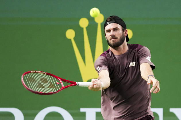 (261017) -- SHANGHAI, Oct. 17, 2026 -- Tommy Paul of the United States hits a return to Daniil Medvedev of Russia during the men s quarterfinal at the 2026 ATP, Tennis Herren tour Shanghai Masters tennis tournament in Shanghai, China, Oct. 16, 2026. ) (SP)CHINA-SHANGHAI-TENNIS-SHANGHAI MASTERS-MEN S SINGLES (CN) WangxXiang 