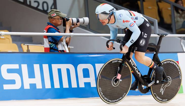 Belgian Lowie Nulens pictured in action at the Men s sprint event at the UCI Track cycling, Rad, Radsport, Bahnrad, Bahn World Championships in Shanghai, China on Saturday 17 October 2026. The worlds are taking place from 14 to 18 October 2026. BENOITxDOPPAGNE  x190052396x